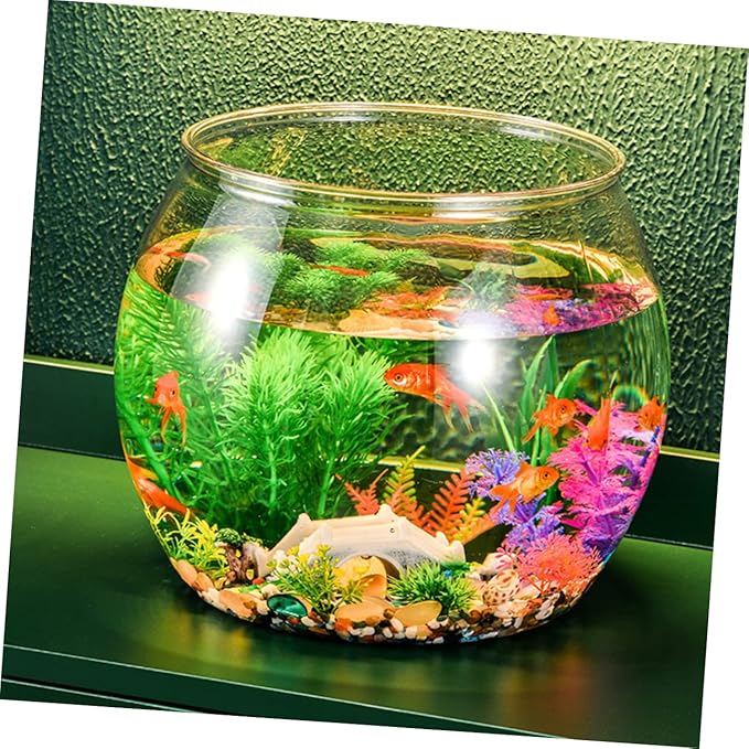 Transparent Plastic Fish Bowl Tank Small Aquarium for Betta Fish Goldfish Portable Round Design Easy Maintenance Fall Resistant for Home Office Turtle Care