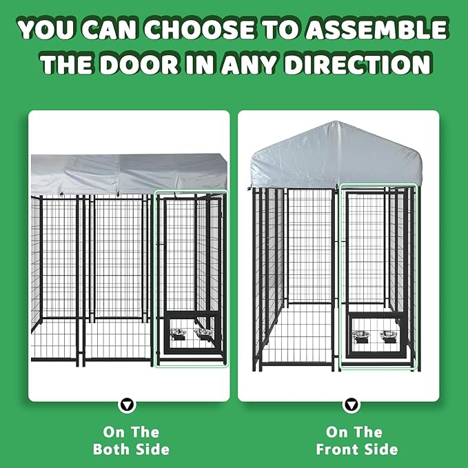 LEMBERI 6x4x6 FT Outdoor Dog Kennel for Large Dogs, Heavy Duty Welded Wire Steel Dog Playpen Fence with Secure Lock, Pet Pen with UV-Resistant Waterproof Roof Cover for Outside