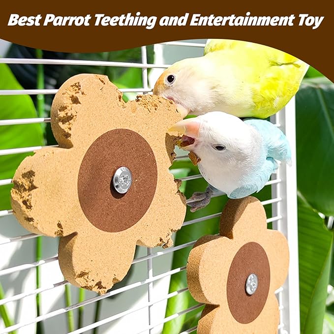 4 Pieces Bird Chew Toy, Natural Parrot Cork Foraging Training Toys for Relieve Boredom & Anxiety, Parrot Rotating Cork Chew Toy for Macaws, Conures, Budgies, Finches, Cockatiel