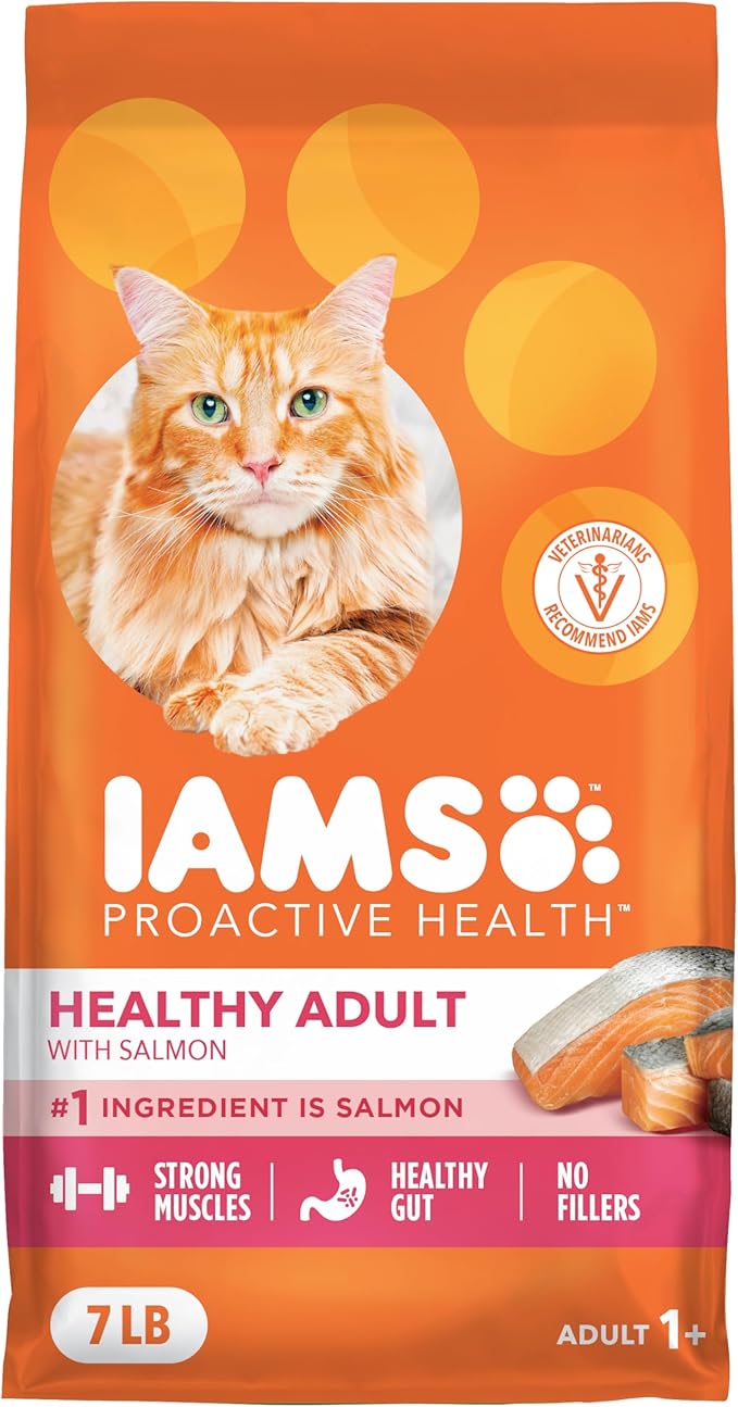 IAMS Proactive Health Dry Cat Food, Healthy Cat Food Dry Recipe for Adults, Salmon, 7 lb. Bag