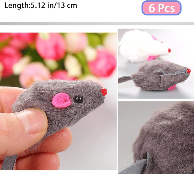 6 Pcs Gray Rattle Mouse Cat Toy, Mice Animal Toy Pet Supplies Furry Play Combo - Cat Toy Mix
