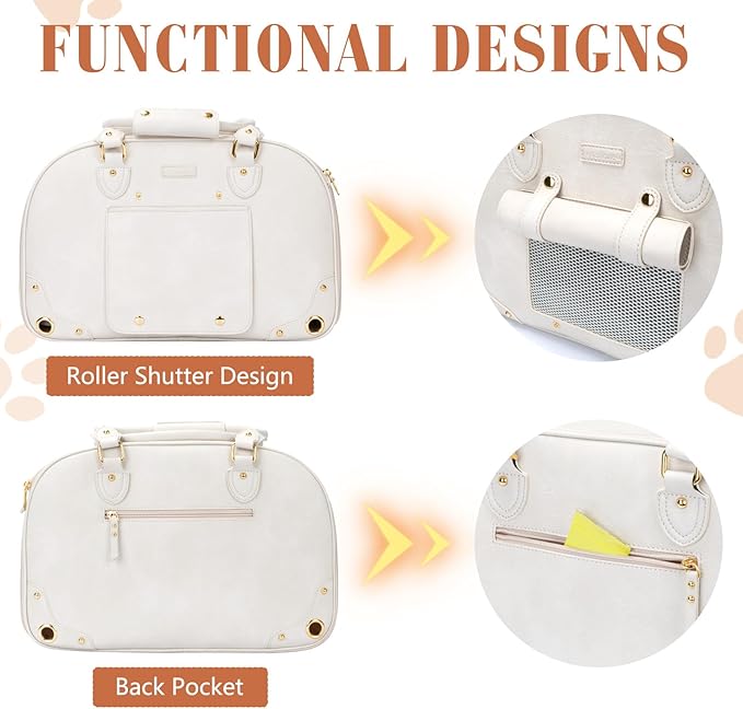 PetsHome Dog Carrier Purse, Pet Carrier, Waterproof Premium Leather Pet Travel Portable Bag for Cat and Small Dog Home & Outdoor Medium Beige