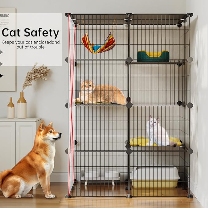Oneluck 4-Tier Large Cat Cages ，47.2 Inch Enclosures Indoor, Catio,DIY Cat Playpen Detachable Metal Wire Kennels Cat Crate Exercise Extra Place Ideal for 1-2 Kitty