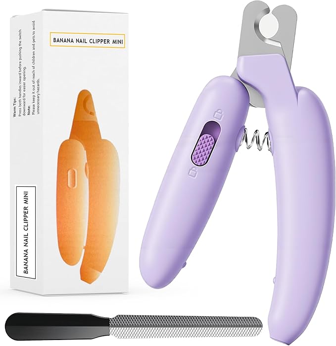 Dog Nail Clippers,Dog Nail Trimmers for Small Medium Dogs and Cats - Professional Grooming Tool with Safety Lock, Sharp Stainless Steel Blade Prevents Splitting, Includes Nail File (Purple-mini)