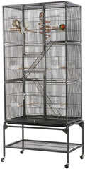 Topeakmart 3 Level Wrought Iron Large Parrot Bird Cage for 3 Parakeets with Detachable Stand, Black