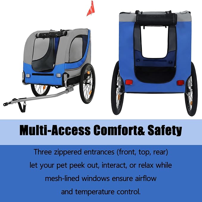 Large Dog Bike Trailer, All-Terrain Pet Carrier, Cargo Carrier, Durable Steel Frame for Travel, Cycling, Outdoor Adventures