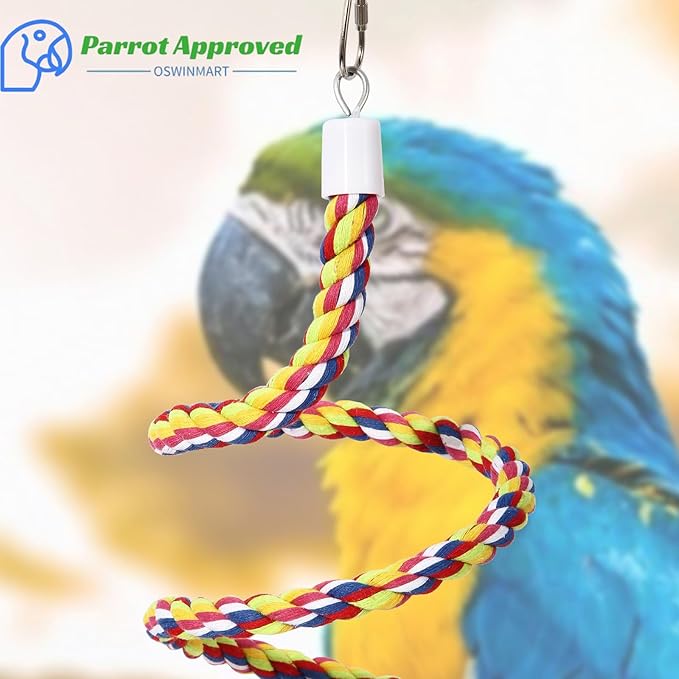 2Pcs 43'' Bird Rope Perches Birdcage Swing Toys 100% Cotton Natural Bird Perch Peck/Chewing with Vintage Bell Climbing Standing Bungee Parrot Toys for Small to Regular Size Parrot Cockatiel Birds