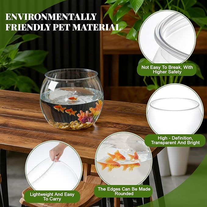 Geelin 0.8 Gallon Plastic Fish Tank Large Bowl Shatterproof with Crystal Clear Clarity for Terrarium, Flower Vase Centerpiece Gift for Fish Lovers (Round)
