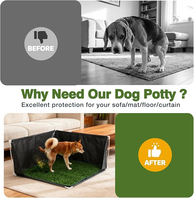 32" x 32" x 17" Dog Litter Box with High Walls with Artificial Grass Hemmed Edge, Portable Dog Potty Tray Large Puppy Potty Training Pad Tray Pet Toilet for Small Medium Dogs
