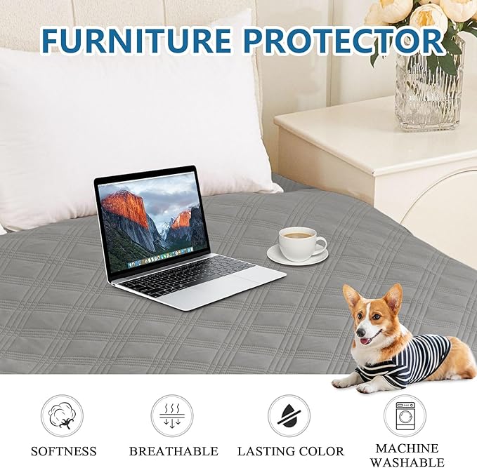 hyha Waterproof Dog Blanket, Reversible Pet Bed Blanket, Soft Sofa Couch Cover for Dogs Washable, Waterproof Pet Couch Covers for Sofa Puppy Cats Furniture Protector(52"x82", Grey/Beige)