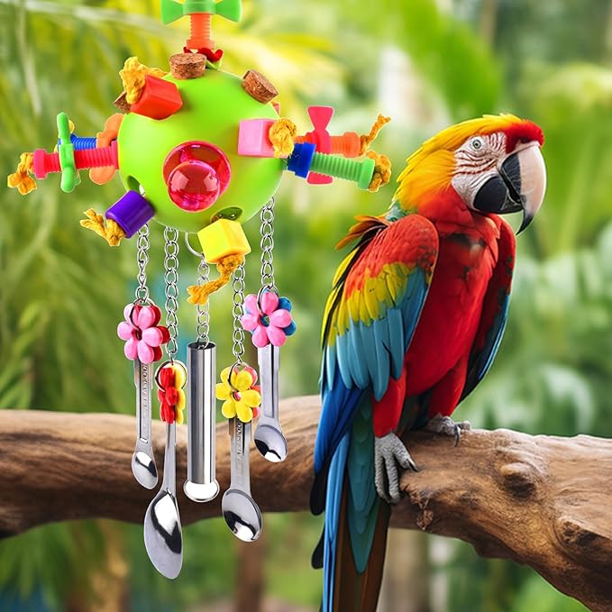 LWINGFLYER Bird Toys, Parrot Pull Spoons Toys Bird Chew Toys for Medium and Large Parrot, African Grey, Caique, Quaker, Small Cockatoo, Mini Macaw, Parrots Small to Medium Birds
