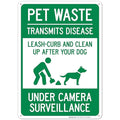 Pet Waste Leash-Curb and Clean Up After Your Dog Under Camera Surveillance Sign, 10x14 Inches, Rust Free .040 Aluminum, Fade Resistant, Made in USA