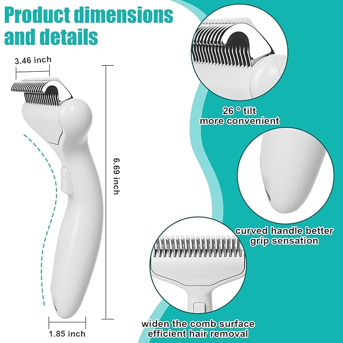 Dog & Cat Brush, Deshedding Brush with Easy Release Button, Premium Grooming Tool for Shed Control & Undercoat Removal, Ideal for Long/Short Haired Pets (White)