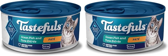 Blue Buffalo Tastefuls Wet Cat Food Paté,Made with Natural Ingredients,Ocean Fish and Tuna Entrée,5.5-oz Cans,(Pack of 48)
