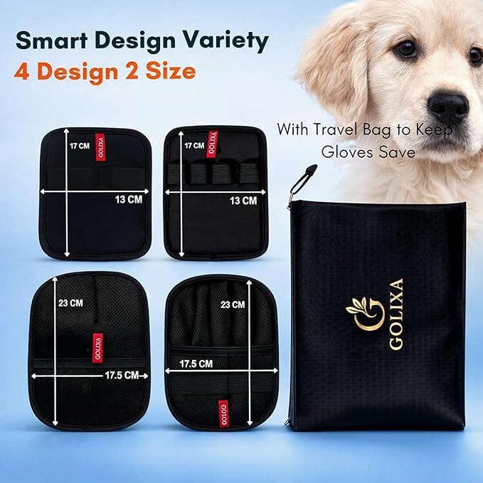 4 Pcs Pet Hair Removal Glove for Dogs & Cats, 4 Designs Electrostatic Magic Brush Pet Hair Remover, Reusable Dog Hair Remover, Washable Pet Grooming Tools for Carpet, Sofa, Clothes & Car Seats