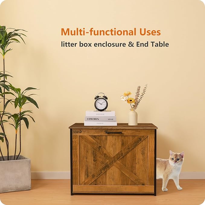 Dwanton Cat Litter Box Furniture Hidden, Cat Litter Box Enclosure, Reversible Entrance Can Be on Left or Right Side, Indoor Cabinet, Wooden Washroom, End Table, Nightstand, Warm Brown, 27.6" L