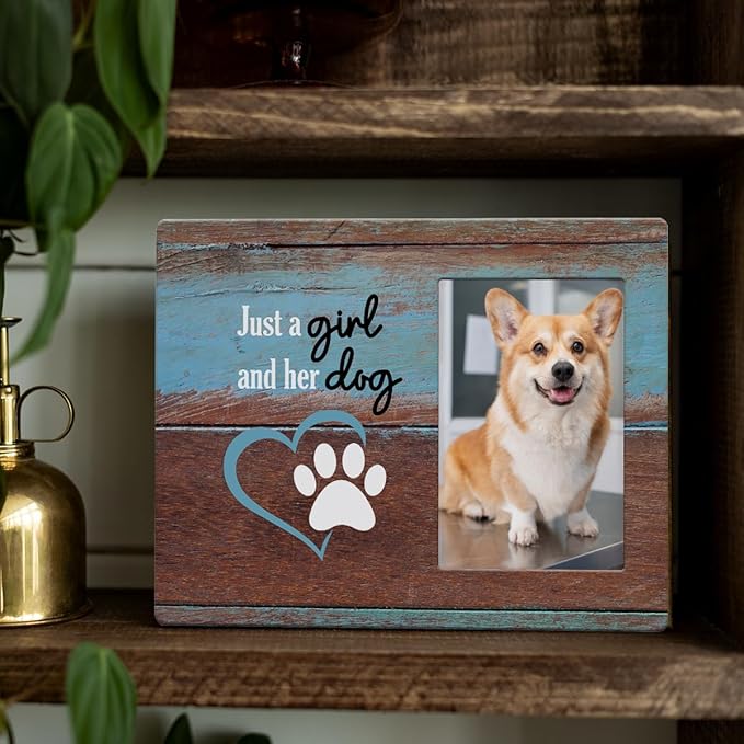 IAXIC Dog Mom Gifts Photo Frame Dog Lovers Gifts for Women Friendship Birthday Christmas for Friends Sisters BFF Daughter Rustic Wooden Picture Frames