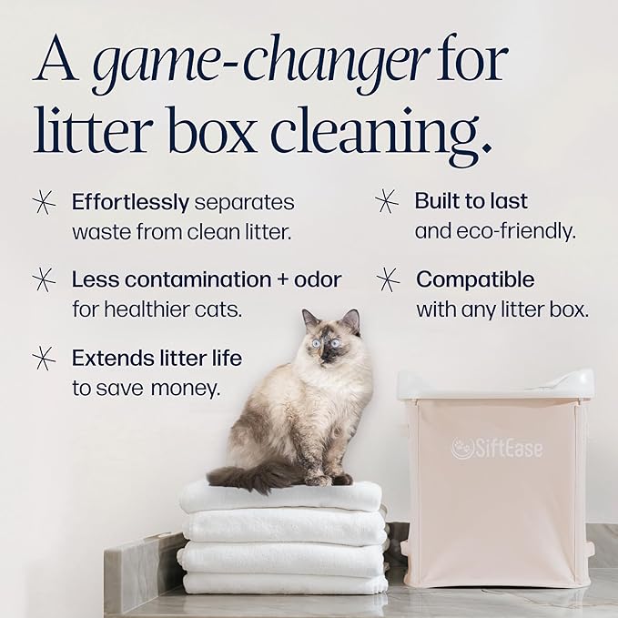 Cat Litter Sifter - SiftEase Sifting Litter Box Cleaner, Large Litter Box Sifter with Bin for Fast & Easy Scoop Free Cleaning and Longer Lasting Litter (2 Pack Pink)