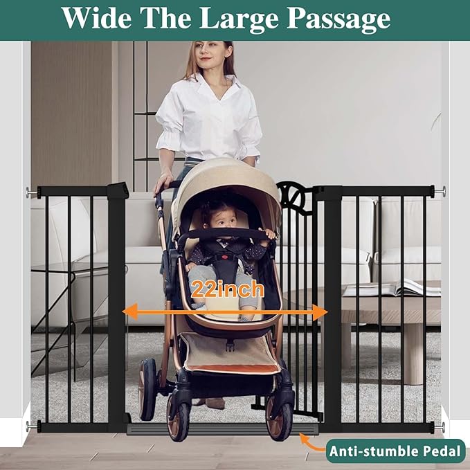 Fairy Baby 29.5"-48.8" Extra Wide Baby Gate for Stairs, Pressure Mounted Easy Walk Thru Pet Gate, Metal Safety Child Gate No Drill, Auto Close Long Dog Gates for The House Doorways, Black