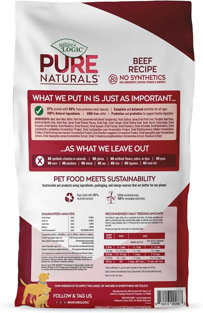 NATURE'S LOGIC Pure Naturals™ 100% Natural Beef Recipe Synthetic-Free Dry Dog Food, 24 lbs