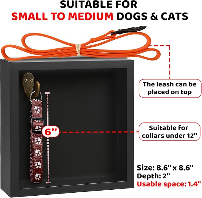 8.6'' Pet Memorial Gift Shadow Box Black Collar Holder Picture Frame Pet Paw Ink Kit Dog Wooden Sculpture Bottle Rainbow Pet Hair Keepsake Gift Loss of Dog Cat Tabletop Wall Hanging PSD-4B