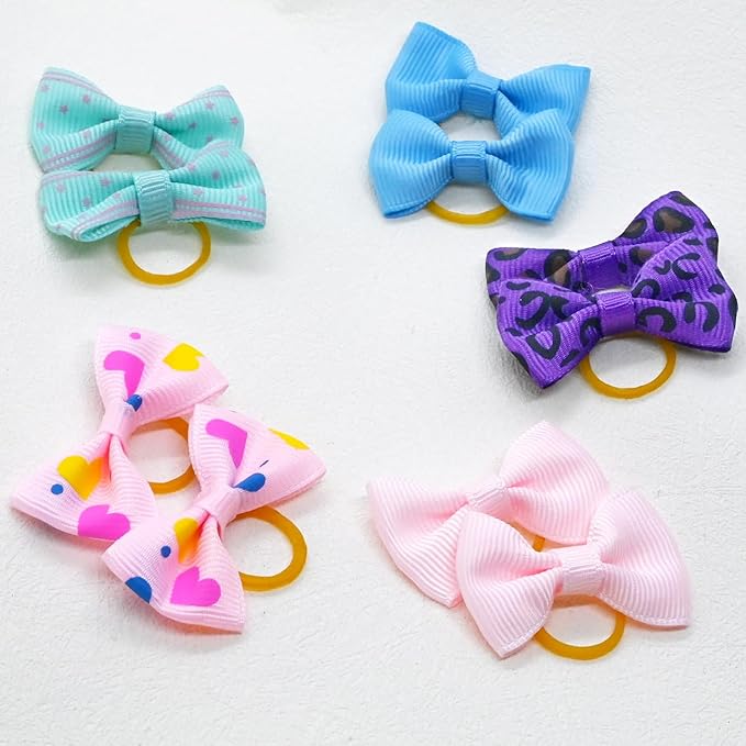 Dog Hair Bows Cute Puppy Dog Bowknot Hair Ties Bulk with Rubber Bands Hair Accessories Bow Pet Grooming Products 40PCS