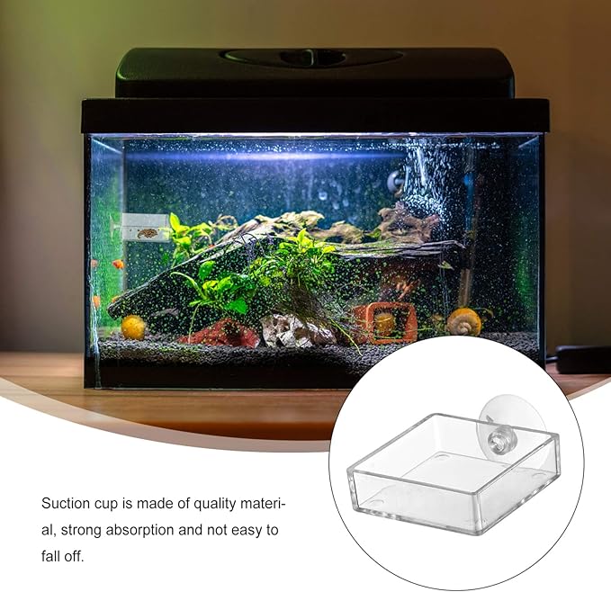 balacoo Aquarium Feeding Plate with Suction Cup Transparent Shrimp Feeder Bowl Adjustable Height Fish Tank Feeder for Freshwater Fish and Shrimp Easy to Clean 2.55 Inch Square