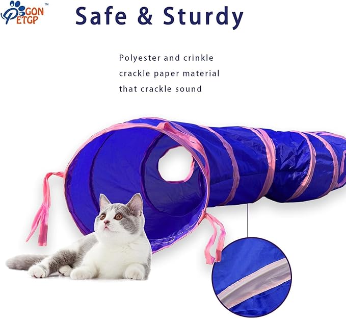 Cat Tunnel for Indoor Cats with Cube Tent Toys Combo, Crinkle Paper Collapsible Interactive Pet Cat Tubes with Play Ball and Bell for Puppy, Kitty, Kitten, Rabbit (3 in 1 Set)