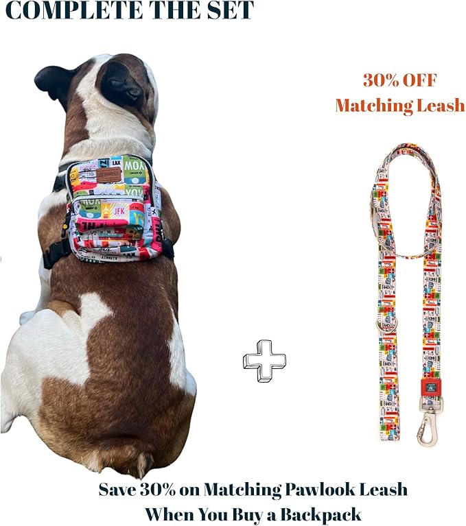 Pawlook Dog Backpack Harness – Street Smart | Waterproof, Adjustable, Breathable – Leash Attachment D-Rings, Poop Bag Pocket – Small & Medium Dogs – 8 Styles Traveller Small