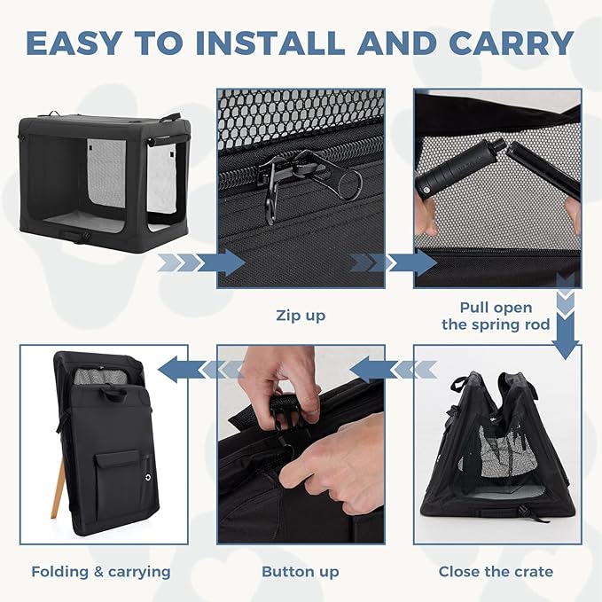 DUMOS Dog Crate 36 Inch Travel Cat Pet Carrier for Medium Large Dog, Portable Foldable Soft Pet Crate with Storage Bag & Washable Pad for Indoor Outdoor Dog Kennel Carrier (L-70lbs, Black)