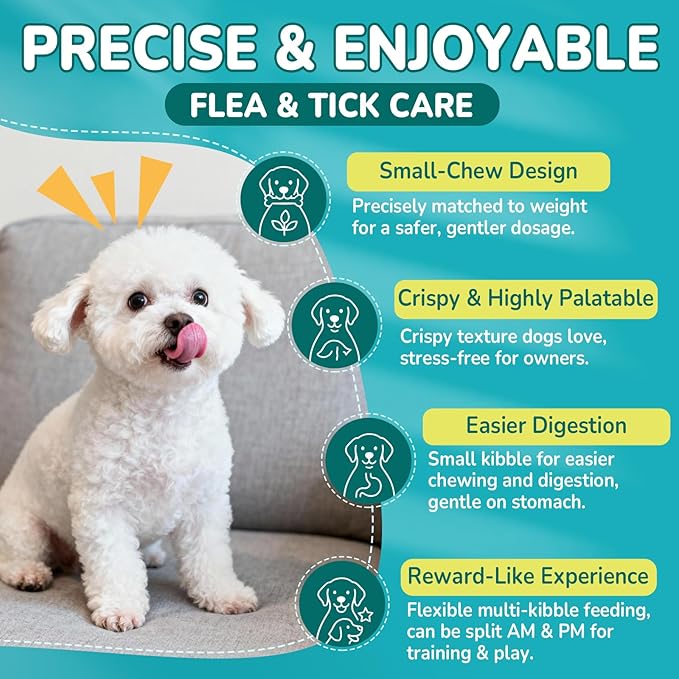 4-IN-1 Flea and Tick Prevention for Dogs, 500 Crunchy Dog Flea Chews, Dog Flea Treatment, Natural Oral Flea Treatment for Dogs, Daily Support for Flea, Skin & Coat, Gut, Immune, Chicken Flavor