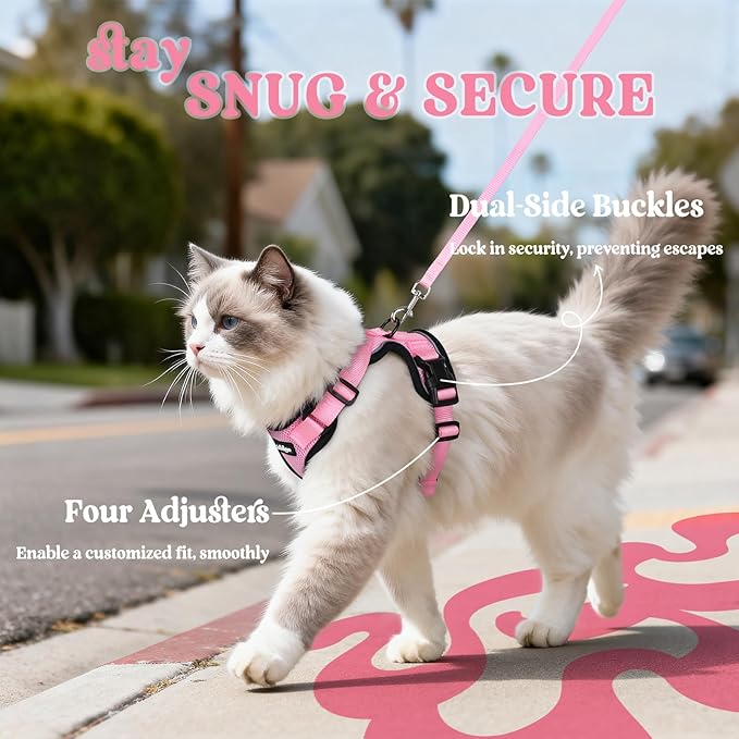 rabbitgoo Cat Harness and Leash for Walking, Escape Proof Soft Adjustable Vest Harnesses for Cats, Easy Control Breathable Reflective Strips Jacket, Pink, M