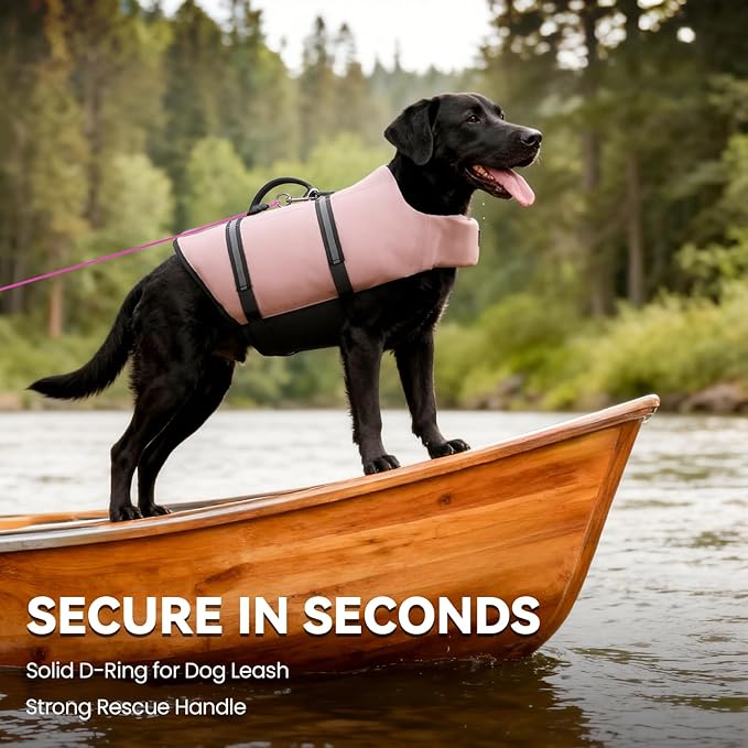 VIVAGLORY Rip Stop Dog Life Vest, Swimming Vest with Handle, Buoyancy for Doggy Puppy, Dog Life Jacket for Swimming & Boating, XL, Sakura Pink