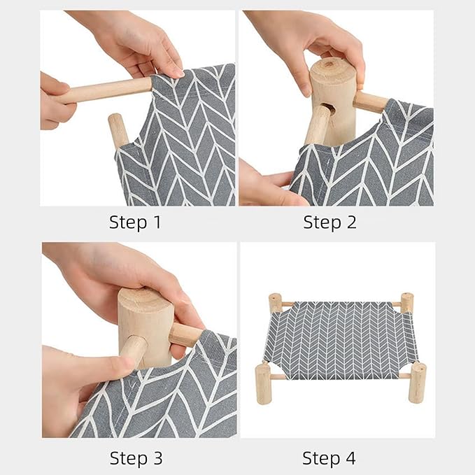 Patas Lague Cat and Dog Hammock Bed for Small Dogs, Brethable Wooden Cat Pet Rabbit Elevated Cooling Outdoor Bed Cots Furniture for All Seasons Alpaca
