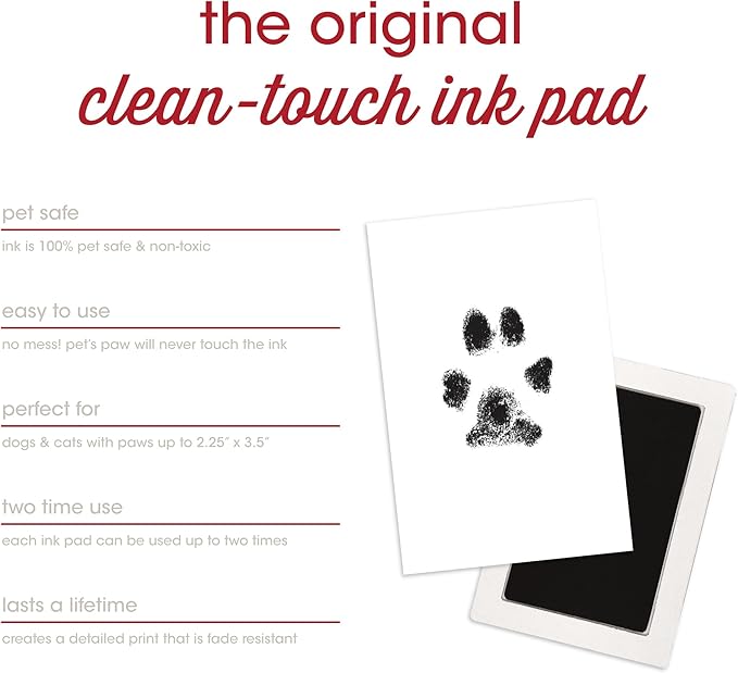 Pearhead Pet Paw & Nose Print Clean Touch Ink Pad Kit – Mess Free Inkless Impression Set for Dogs & Cats, DIY Pet Keepsake & Holiday Ornament, Small/Medium