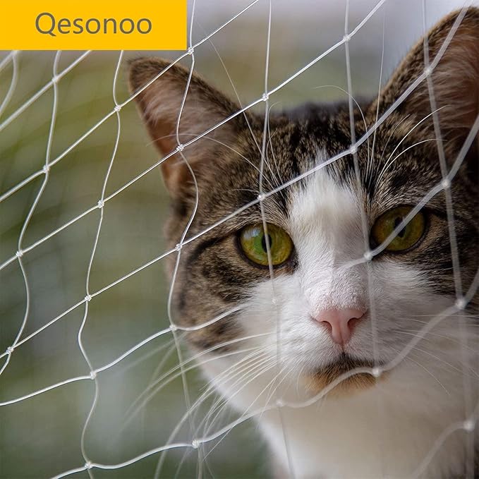 Cat Anti-Fall Fence Nets - Transparent Nylon Pet Mesh Fence for Balcony, Window, Stairs (10*33ft)