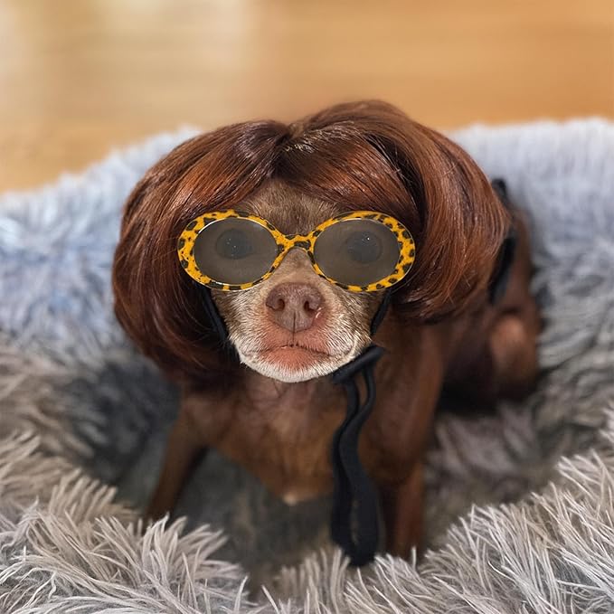 Dog Wig Pet Costumes, Cat Costume Synthetic Accessories Small Dog Headwear for Halloween Christmas Eve Festival Party Decor, Head Wear Apparel Toy (D)