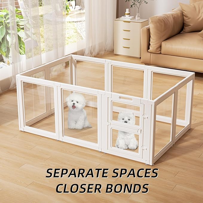 Clear Acrylic Dog Playpen Indoor,Transparent Dog Pen,Easy to Assemble and Clear pet Pen for Puppy Dog, Rabbit and cat,Sturdy and Easy to Clean Plastic pet Fence (White, 23.6" H, 10PCS)