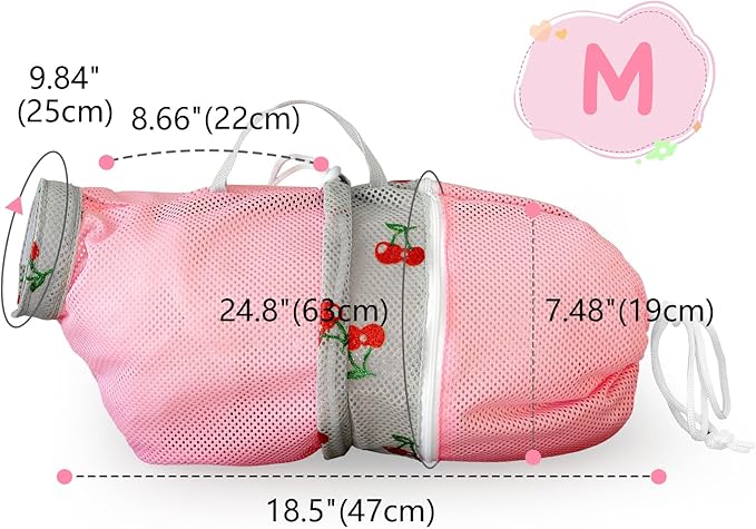 Cinf Cat Bathing Bag, Breathable Mesh Anti Scratch Adjustable Cat Grooming Bag for Nail Trimming, Bathing Soft Cat Washing Bag(Pink&Cherry) M
