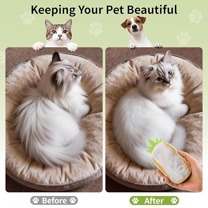 Cat Steam Brush for Shedding, 4 in 1 Rechargeable Steam Brush for Cats and Dogs, Anti-Static, Massage, Cleaning, Shedding & Combing All in One! (Green)