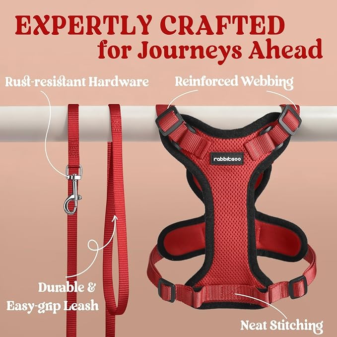 rabbitgoo Cat Harness and Leash for Walking, Escape Proof Soft Adjustable Vest Harnesses for Cats, Easy Control Breathable Reflective Strips Jacket, Red, XS