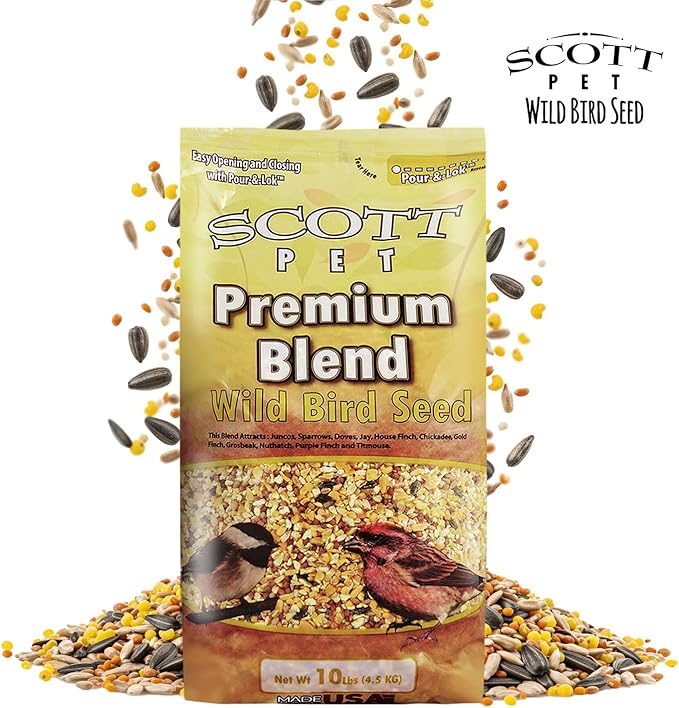 Scott Pet Wild Bird Seed, Premium Blend, 10 lbs Bag, Bird Feed, Great for All Feeder Types, Food for Outside Wild Birds