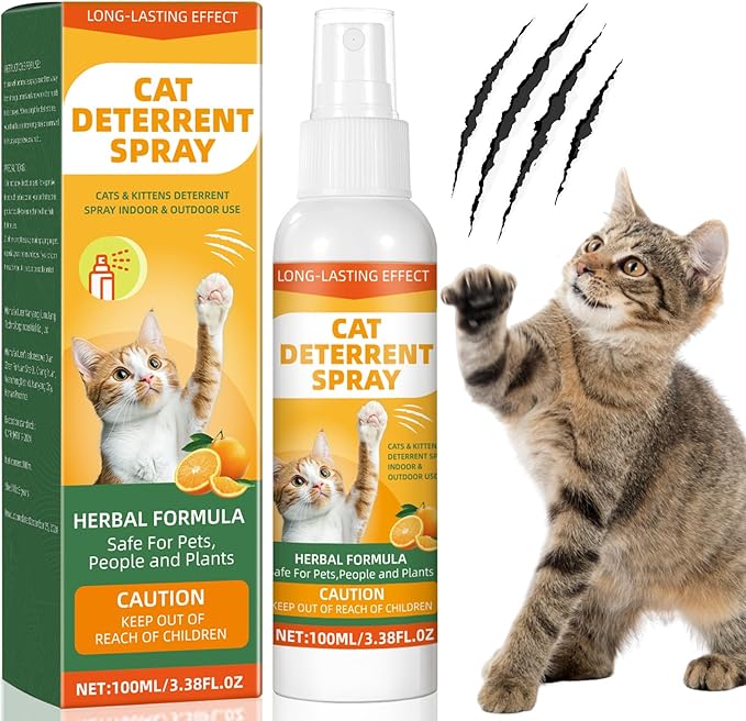 Cat Deterrent Spray, Cat Repellent Spray - Protect Furniture Protection, Natural, Effective, Non-Toxic Anti-Scratch Spray for Indoor & Outdoor Pet Training Aid Pet-Safe Formula