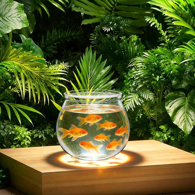 1 Gallon Transparent Plastic Fish Bowl Small Round Aquarium for Goldfish Turtles Tabletop Fish Tank Office Home Decor