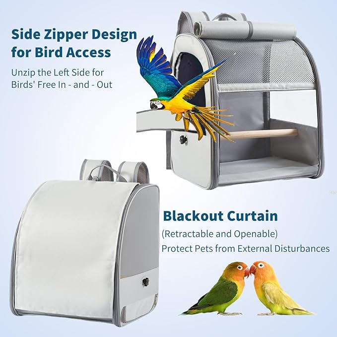 Bird Carrier Backpack,Breathable & Portable,Pet Travel Cage with Upgraded Tray and Standing Perches,Lightweight Foldable Birds Travel Cage for Hiking Camping,for Small Birds, Green Cheek