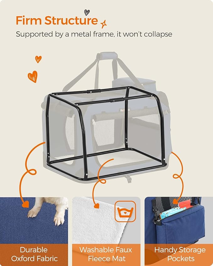 Feandrea 24 Inches Collapsible Soft Dog Crate, Portable Travel Dog Crate for Indoor and Outdoor Use, Dog Carrier Kennel with Safety Zippers, for Living Room, Car, Travelling, Campin, Dark Blue UPDC60Z