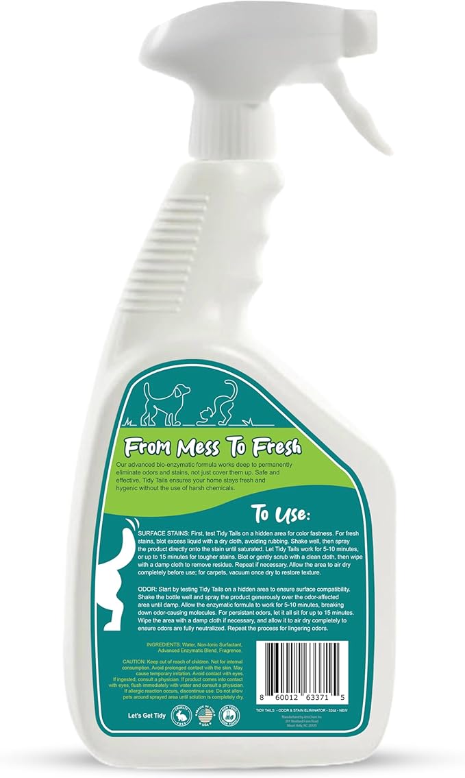 Pet Stain & Odor Remover – Enzyme Cleaner for Carpet, Rugs & Furniture – Eliminates Dog & Cat Pee Odors – 32oz Citrus Spray – Safe for Pets & Kids, Made in USA