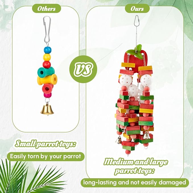 2 Pcs Extra Large Bird Parrot Toy, Multicolored Atural Wooden Bird Chewing Toy Parrot Cage Chewing Toys for Large Medium Macaws Cockatoos African Grey Parrots Birds