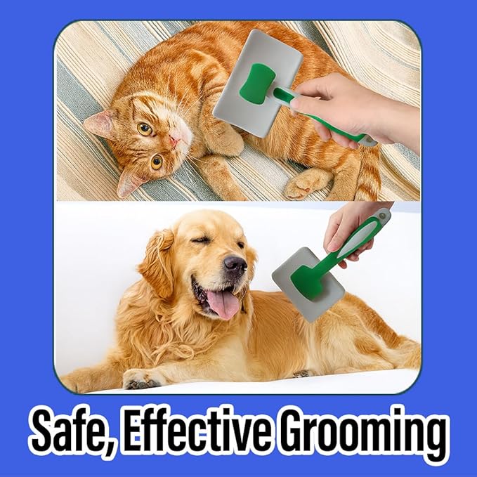 2 Pcs Self Cleaning Slicker Brush & Bath Brush For Dogs and Cats - Skin Friendly Deshedding Grooming Tool, Premium Pet Supplies, Green