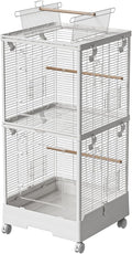 40 Inch Medium Small Bird Double Cage for Parrot Lovebirds Finches Canaries Parakeets Cockatiels Budgie Parrotlet Conures, w/Detachable Standing Perches, Snow White